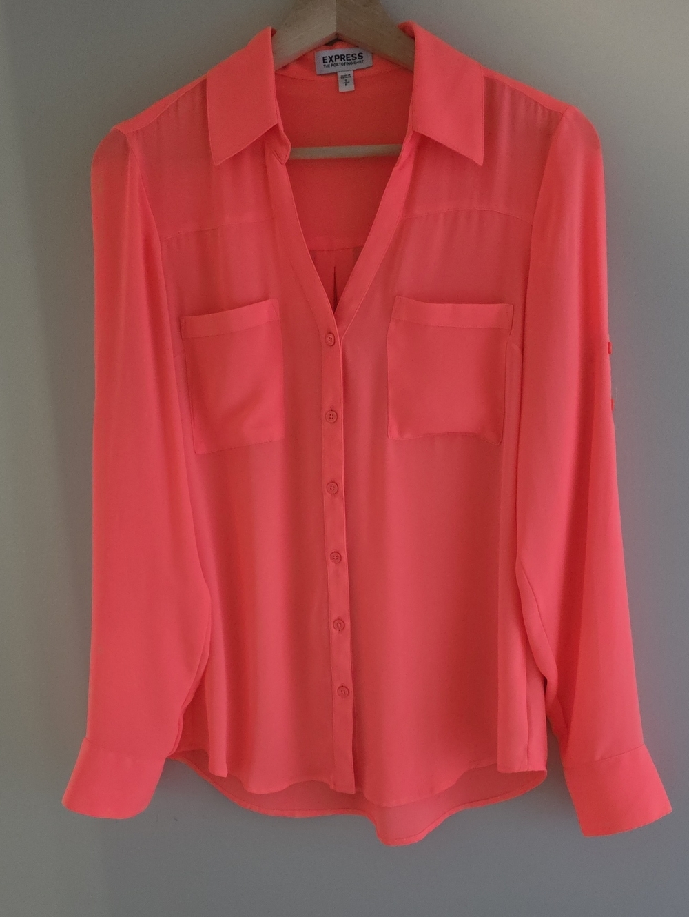 Express Women's Portofino Coral Peach Button-Front Blouse